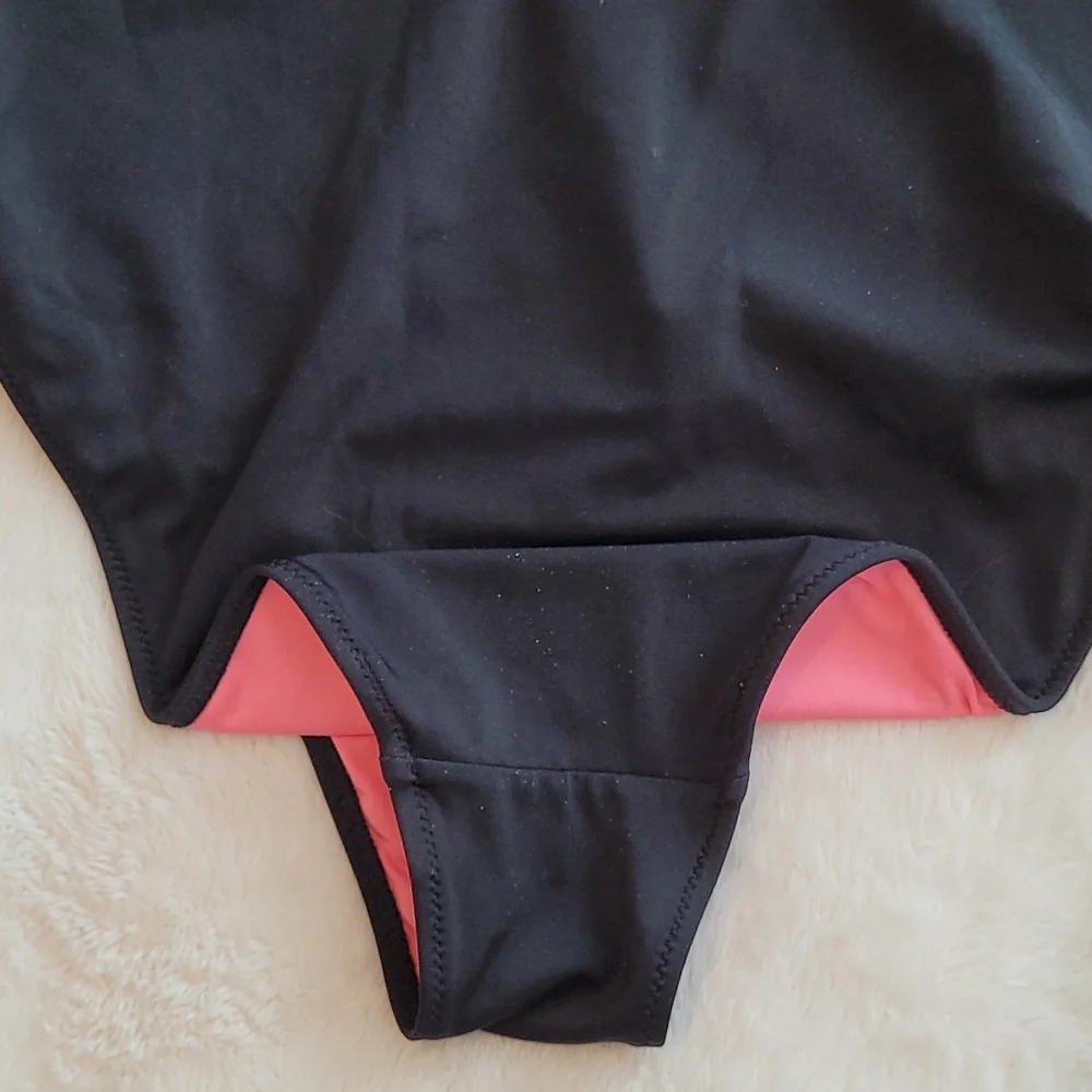 Pink Victoria’s Secret Black Tie Front One Piece Swimsuit Size Medium - Picture 10 of 11